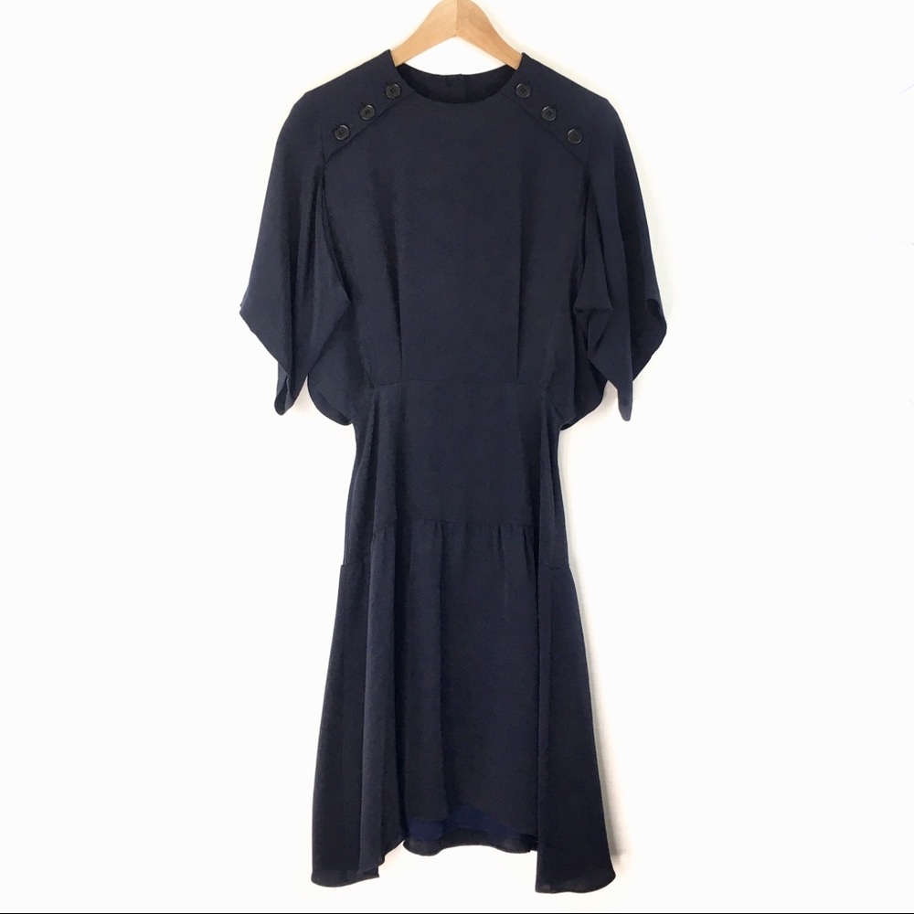 Derek Lam silk ruffle hem navy blue black dress